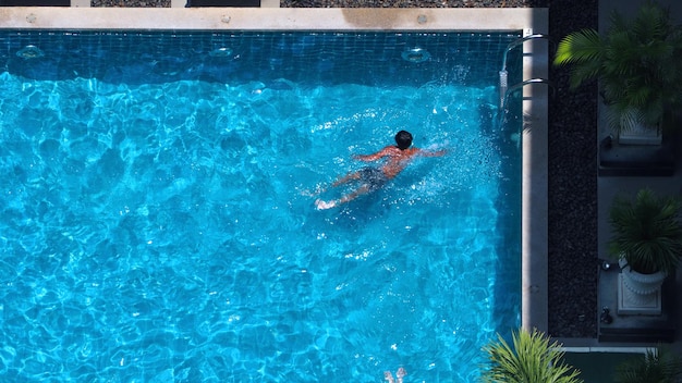 Swimming pool top view angle blue color clear water