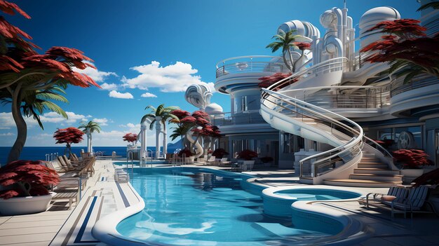 Swimming pool or water park on board with expansive ocean views