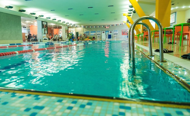 Swimming pool with hand rails at the leisure center