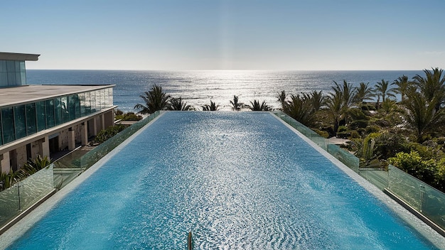 a swimming pool with a view of the ocean and the ocean