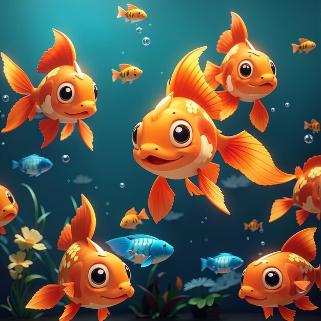 Swimming Serenity Cute Goldfish in Cartoon Illustration