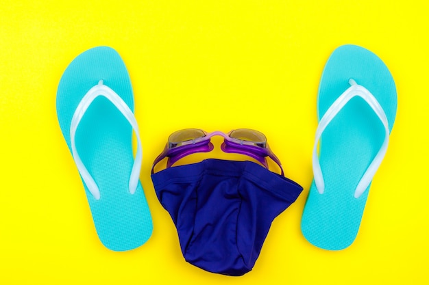 Swimming set - slippers, towel, goggles, swimming cap