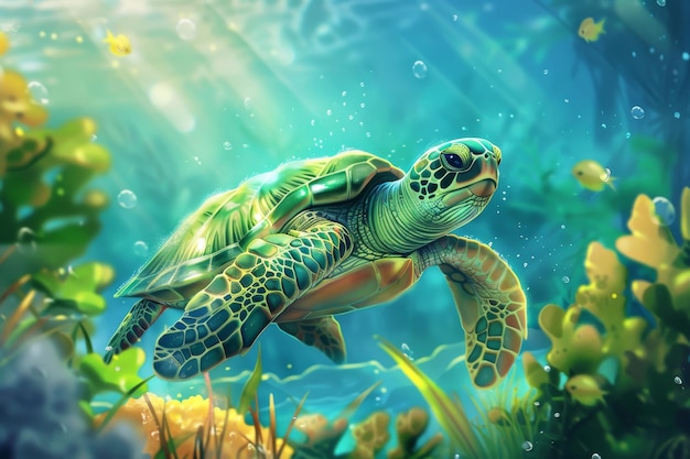 Swimming Turtle in Ocean