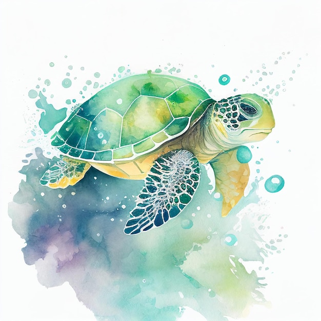 Swimming turtle watercolor style Generative AI