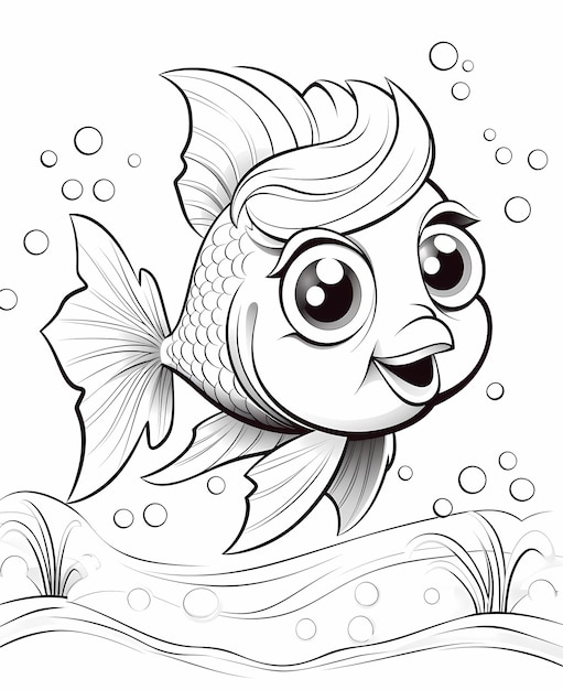 Swimming with Joy Delightful Cartoon Fish Coloring Page for Children