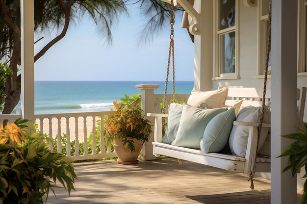 A Swing Chair Porch Adorned with Pillows Generative AI