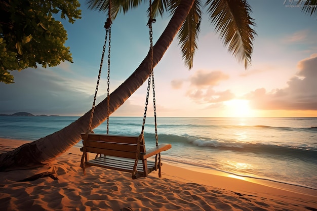 Swing on palm tree over a perfect beach