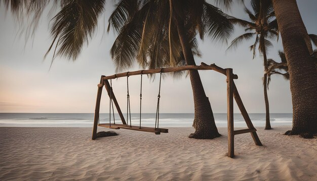 a swing that is hanging from a palm tree