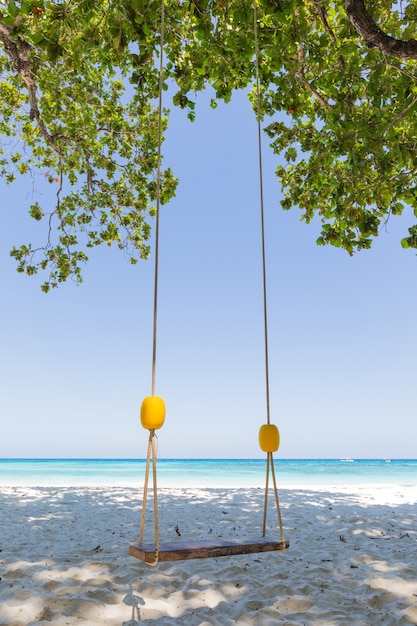 해변에서 나무 아래에서 스윙하십시오.