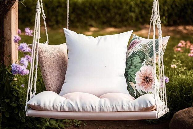 A swing with a pillow on it that says'pillow'on it