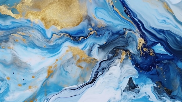 Swirl of blue gold marble abstract background liquid Generative AI