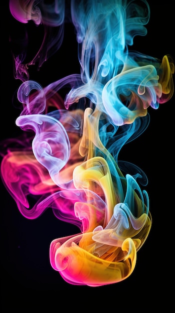 Вихревой дым на многоцветном неоновом белом фоне плотно обрамлен бледно-ярким цветовым стилем