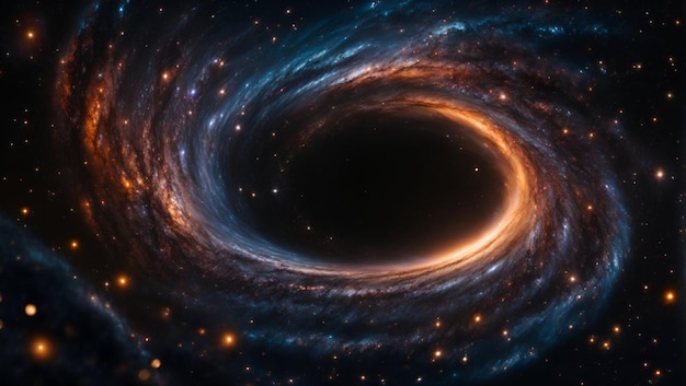 遠くの銀河の中心にある星の渦巻く深淵とガスブラックホール
