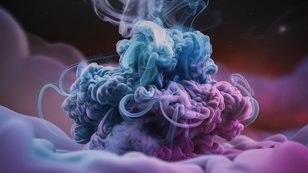 Swirling blue and purple smoke of vape