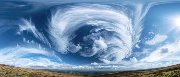 Photo swirling clouds and serenity in open fields