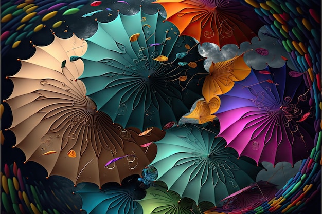 Swirling colorful umbrellas background created with generative ai