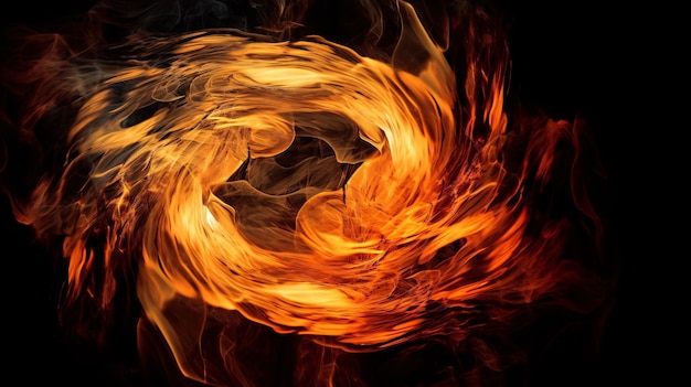 Photo swirling flames on black background generative ai
