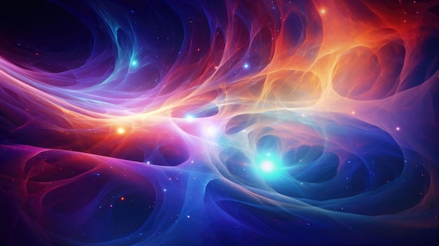 A swirling fractal landscape of particle data overlaid with vibrant bursts of color a mesmerizing