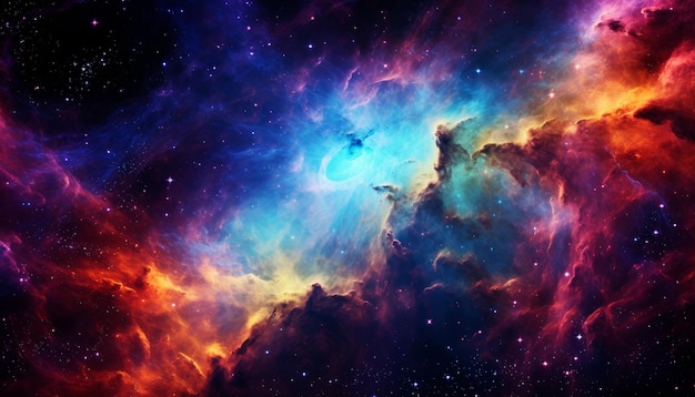Foto nebulosa vorticosa nello spazio con stelle scintillanti mucchi leggeri e polverosi esplosione colorata ia generativa