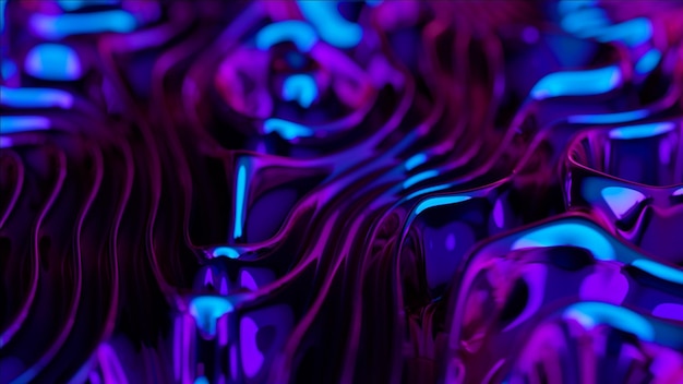 Swirling neon lights create a mesmerizing digital abstraction in deep blue and pink
