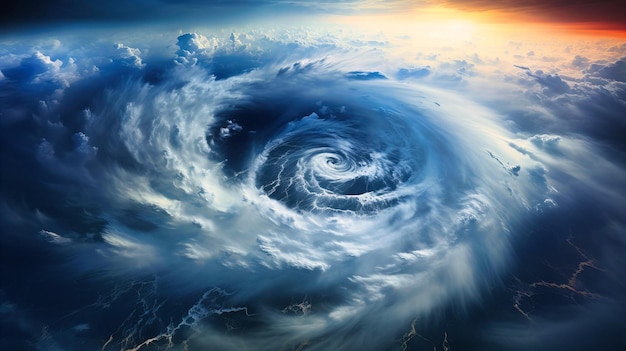 Swirling storm in the eye of a hurricane