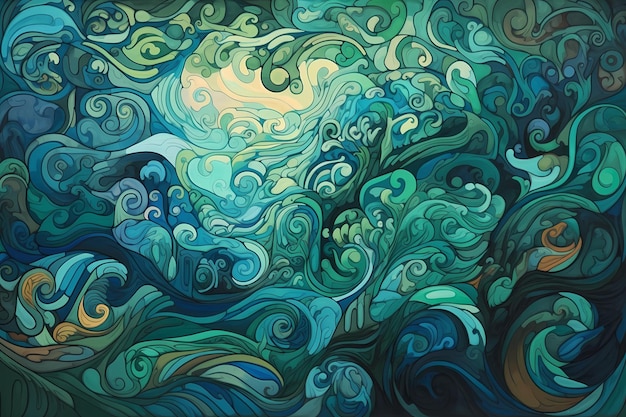 A swirling vortex of cool blues and greens digital art illustration