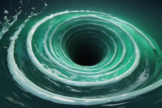 Photo swirling water funnel round water tunnel green color d illustration