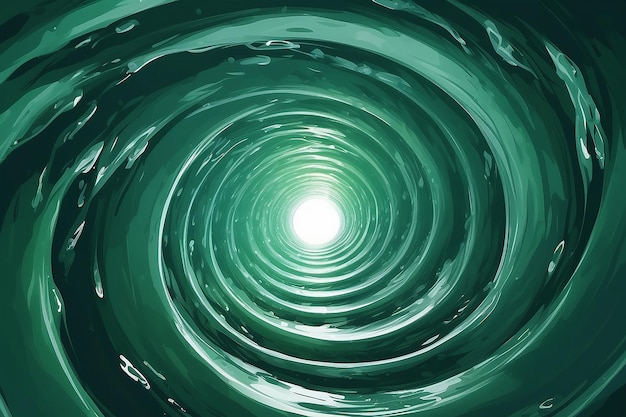 Swirling water funnel round water tunnel green color d illustration