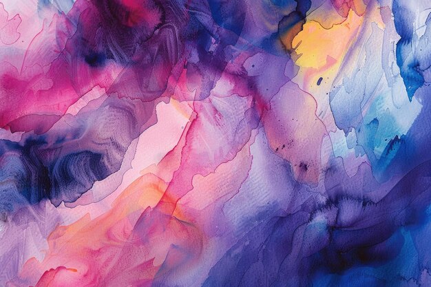 Swirls of blue pink and yellow dance across the canvas evoking the ebb