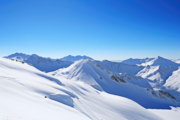 The swiss alps covered in snow under a clear blue sky