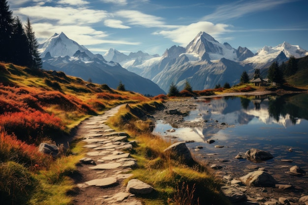 Пейзаж швейцарских Альп изумительный горный пейзаж с озером