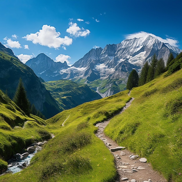 Premium Ai Image Swiss Alps Summer Majestic Mountain Peaks Premium Ai Image Swiss Alps Summer Majestic Mountain Peaks