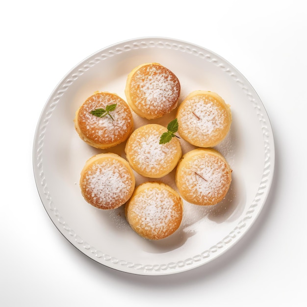 Swiss Cakes Swiss Dish On A White Plate On A White Background Directly Above View