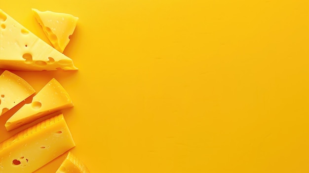 Swiss cheese slices on a bright yellow surface