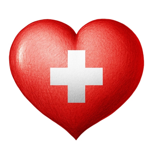 Swiss flag heart isolated on white background Pencil drawing