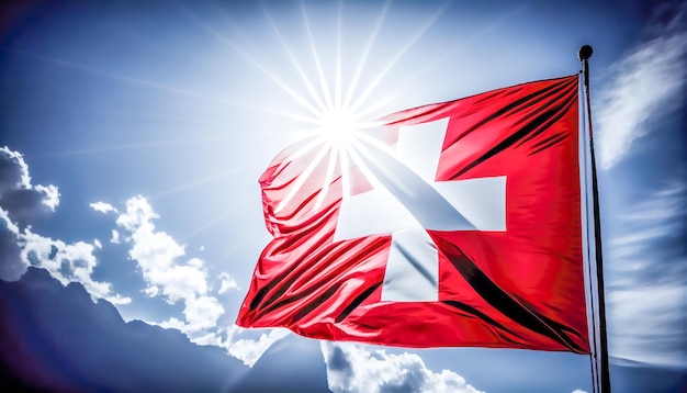 Swiss flag on a sunny day Generative AI