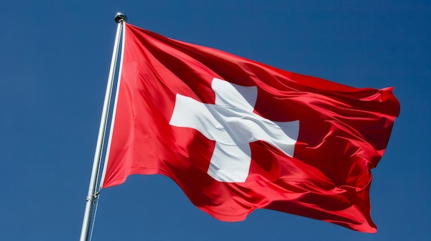 Swiss flag waving in the wind