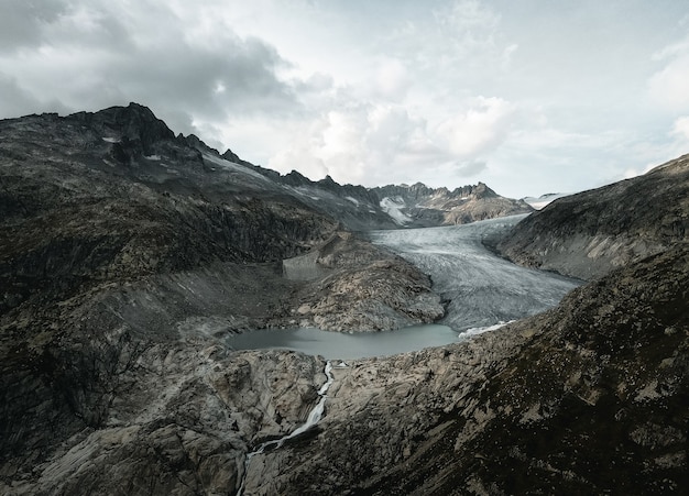 Swiss glacier in Swiss Alps drone shot