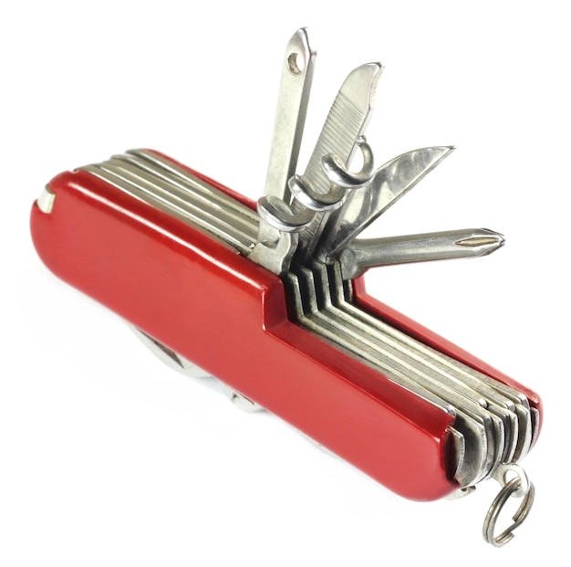 Swiss knife over white background