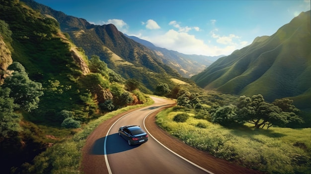 Photo swiss mountains landscape view clouds road by ai