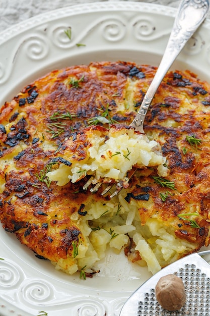 Swiss potatoes rosti close up