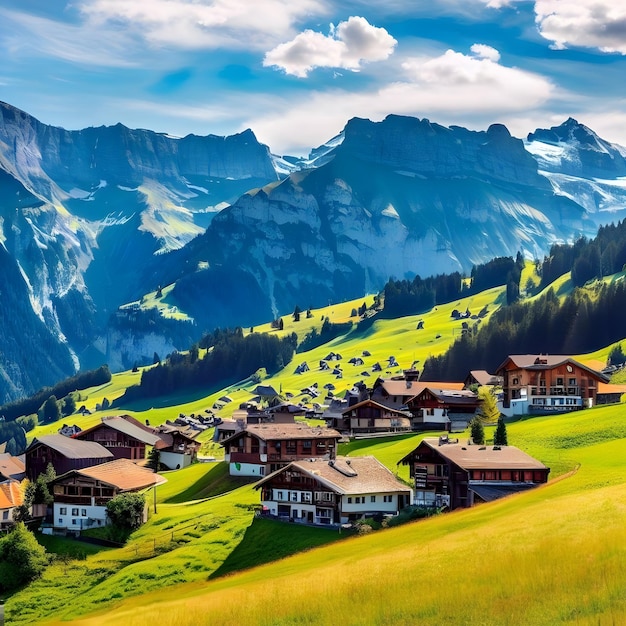 swiss village in the mountains by Ai