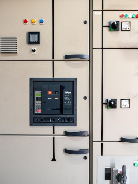 The switch controls on the electrical circuit cabinet