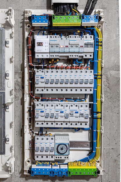 Switchboard with many switches and fiber optic cables