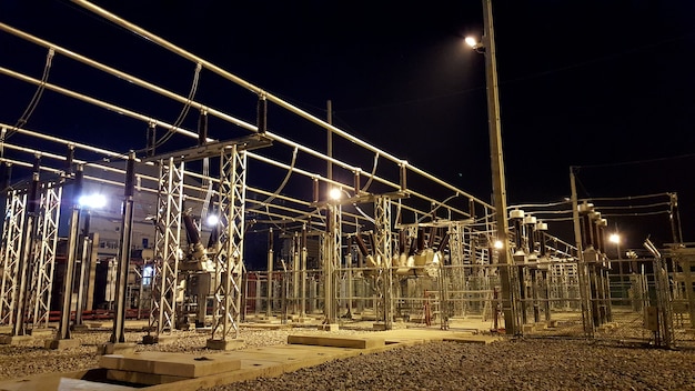 Switchyard  Air Insulated Substation and Hybrid switchgear at night time