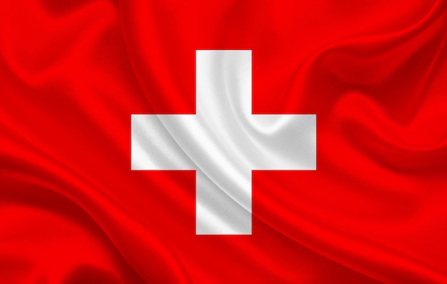 Switzerland country flag on wavy silk fabric background panorama - illustration