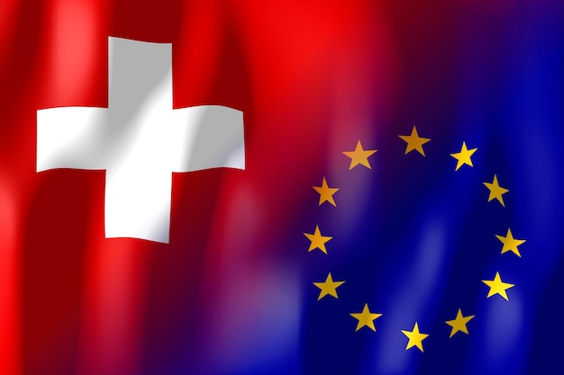 Photo switzerland and european union flags