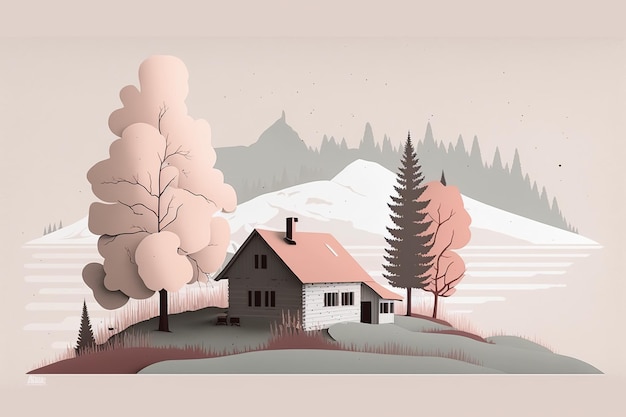 Switzerland exquisite postcard featuring stunning landscapes The soft pastel tones and simple flat design draw AI generated
