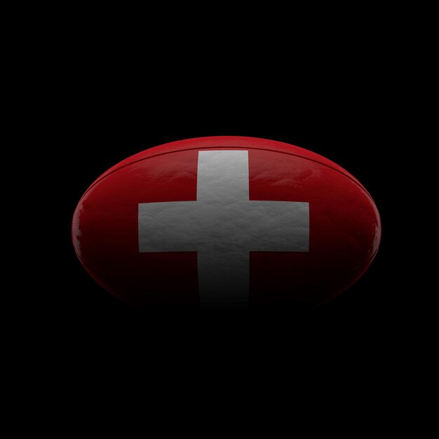 Switzerland flag rugby ball against black background 3D Rendering