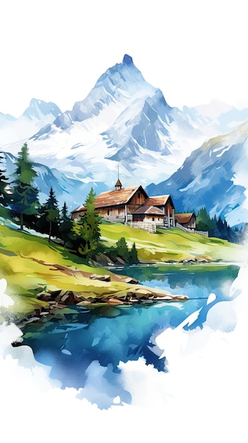 Switzerland landscape water color vector illustration